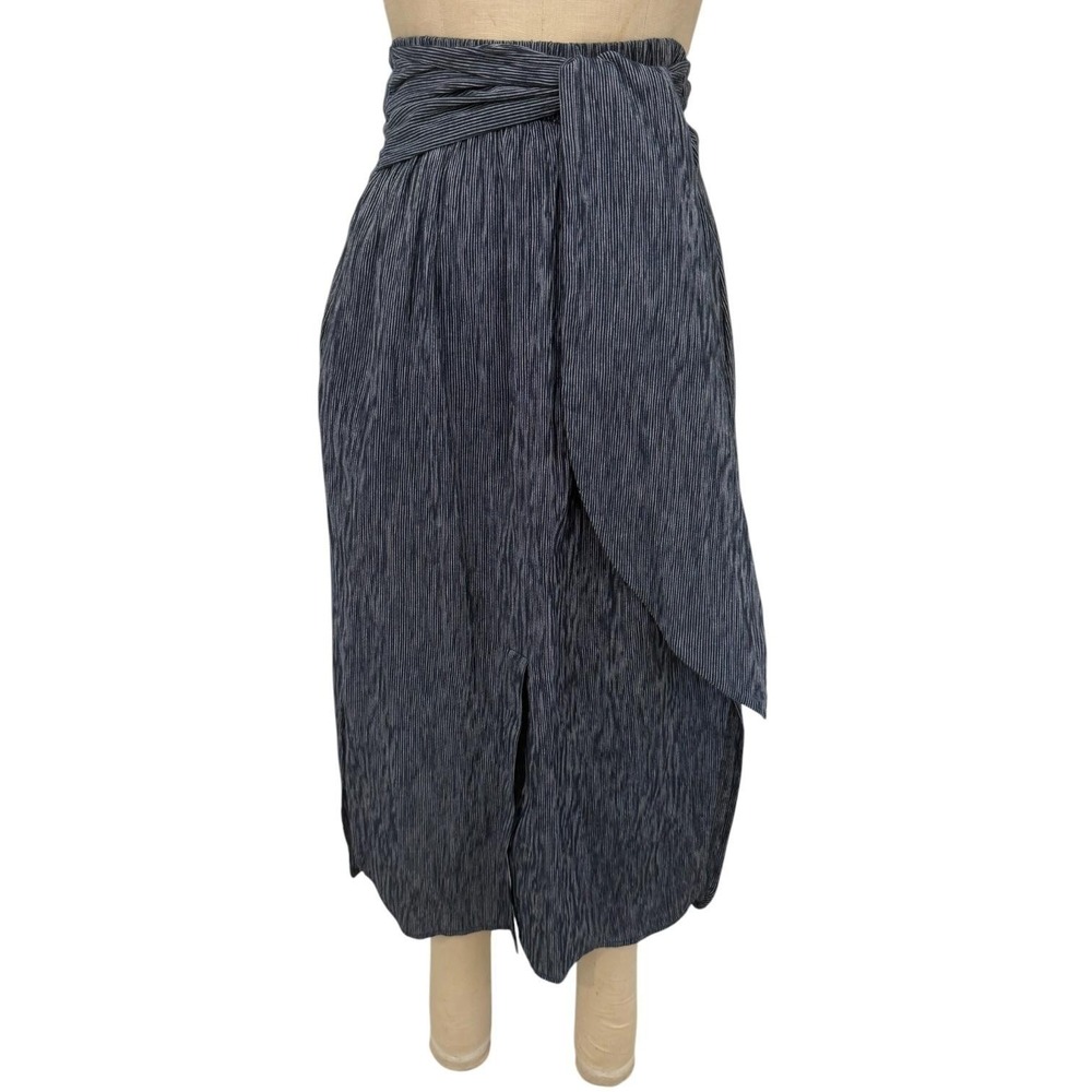 Maria Cornejo Skirt Womens 2 Blue Striped Twill Wrap Midi High Waist Front Slit
